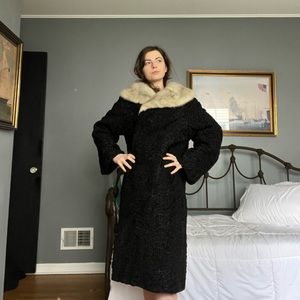 Black Pearl Vintage 50s Persian dyed wool coat mink collar evans chicago